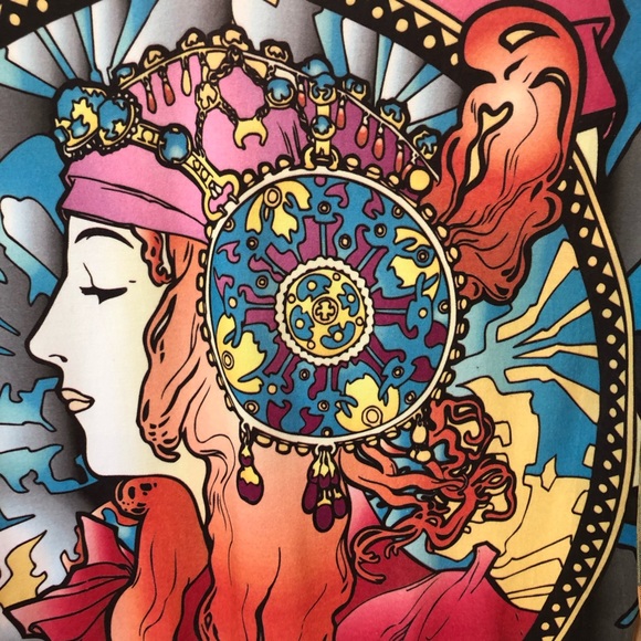 Colorful sleek front, lace back, sheer sleeve SzM - Picture 8 of 11